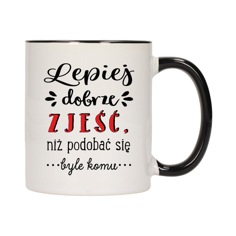 KUBEK KUBKI CZARNY ŚRODEK UCHO ŚMIESZNY ZABAWNY NAPIS PREZENT W487