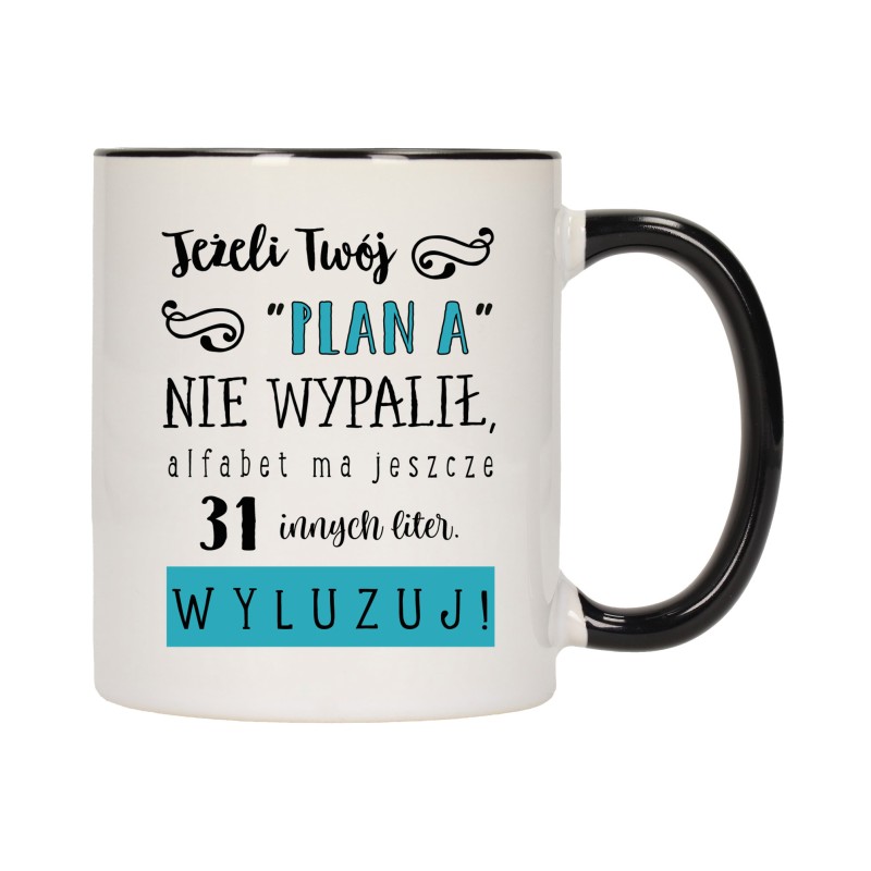 KUBEK KUBKI CZARNY ŚRODEK UCHO ŚMIESZNY ZABAWNY NAPIS PREZENT W484