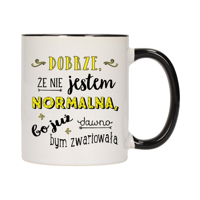 KUBEK KUBKI CZARNY ŚRODEK UCHO ŚMIESZNY ZABAWNY NAPIS PREZENT W482