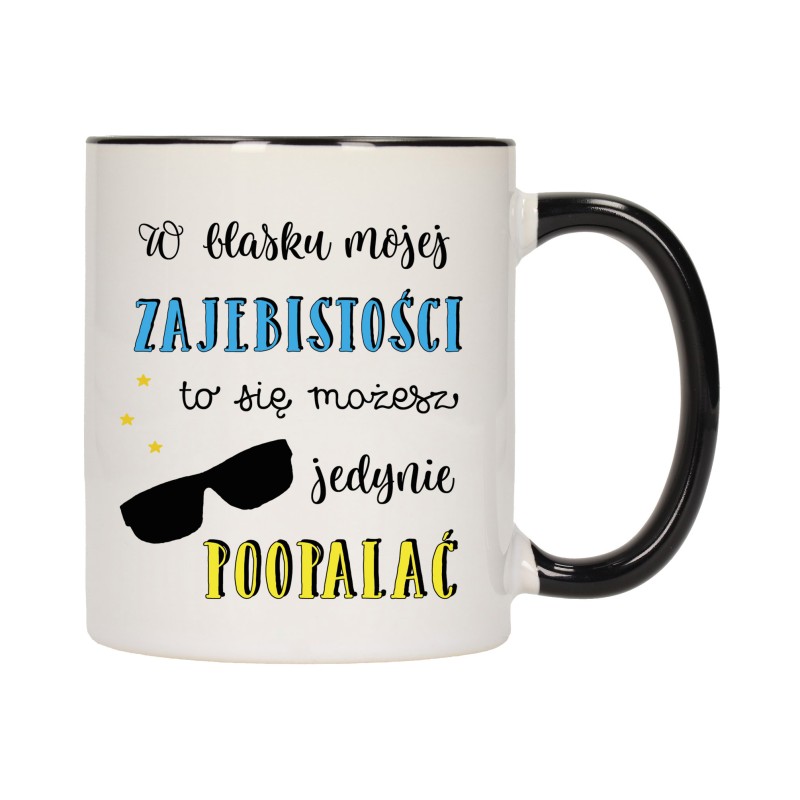 KUBEK KUBKI CZARNY ŚRODEK UCHO ŚMIESZNY ZABAWNY NAPIS PREZENT W430