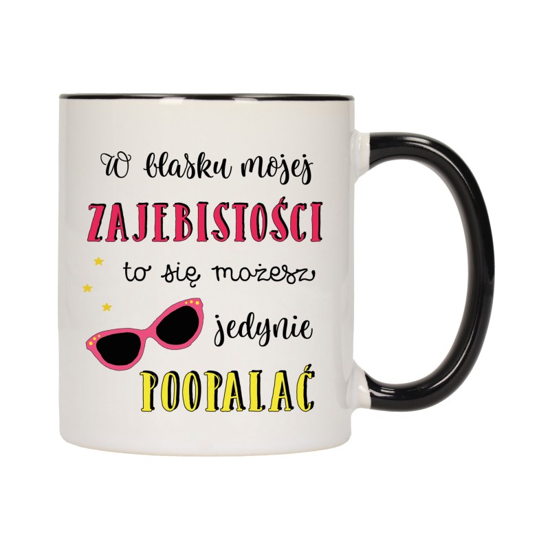 KUBEK KUBKI CZARNY ŚRODEK UCHO ŚMIESZNY ZABAWNY NAPIS PREZENT W429