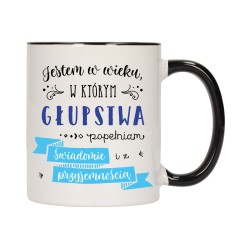 KUBEK KUBKI CZARNY ŚRODEK UCHO ŚMIESZNY ZABAWNY NAPIS PREZENT W412