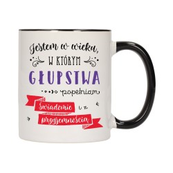 KUBEK KUBKI CZARNY ŚRODEK UCHO ŚMIESZNY ZABAWNY NAPIS PREZENT W411