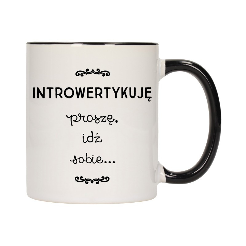 KUBEK KUBKI CZARNY ŚRODEK UCHO ŚMIESZNY ZABAWNY NAPIS PREZENT W410