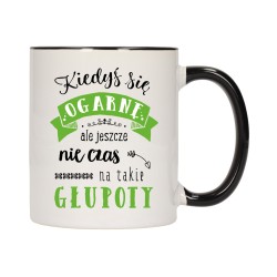 KUBEK KUBKI CZARNY ŚRODEK UCHO ŚMIESZNY ZABAWNY NAPIS PREZENT W404