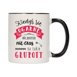 KUBEK KUBKI CZARNY ŚRODEK UCHO ŚMIESZNY ZABAWNY NAPIS PREZENT W403