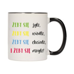 KUBEK KUBKI CZARNY ŚRODEK UCHO ŚMIESZNY ZABAWNY NAPIS PREZENT W399