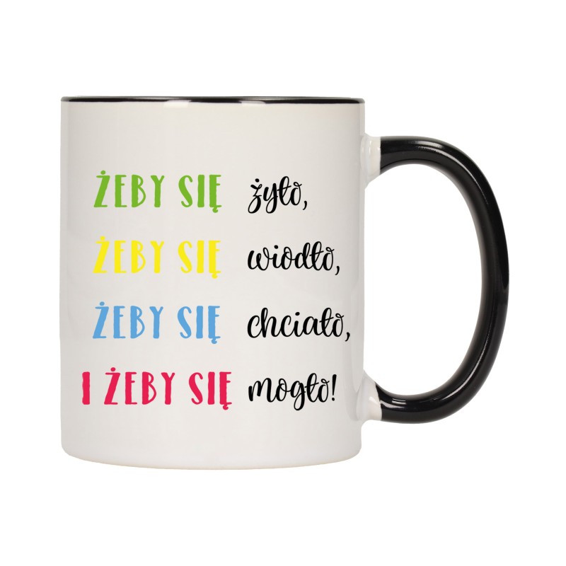 KUBEK KUBKI CZARNY ŚRODEK UCHO ŚMIESZNY ZABAWNY NAPIS PREZENT W399