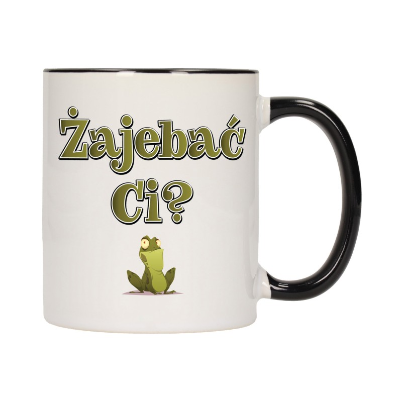 KUBEK KUBKI CZARNY ŚRODEK UCHO ŚMIESZNY ZABAWNY NAPIS PREZENT W650