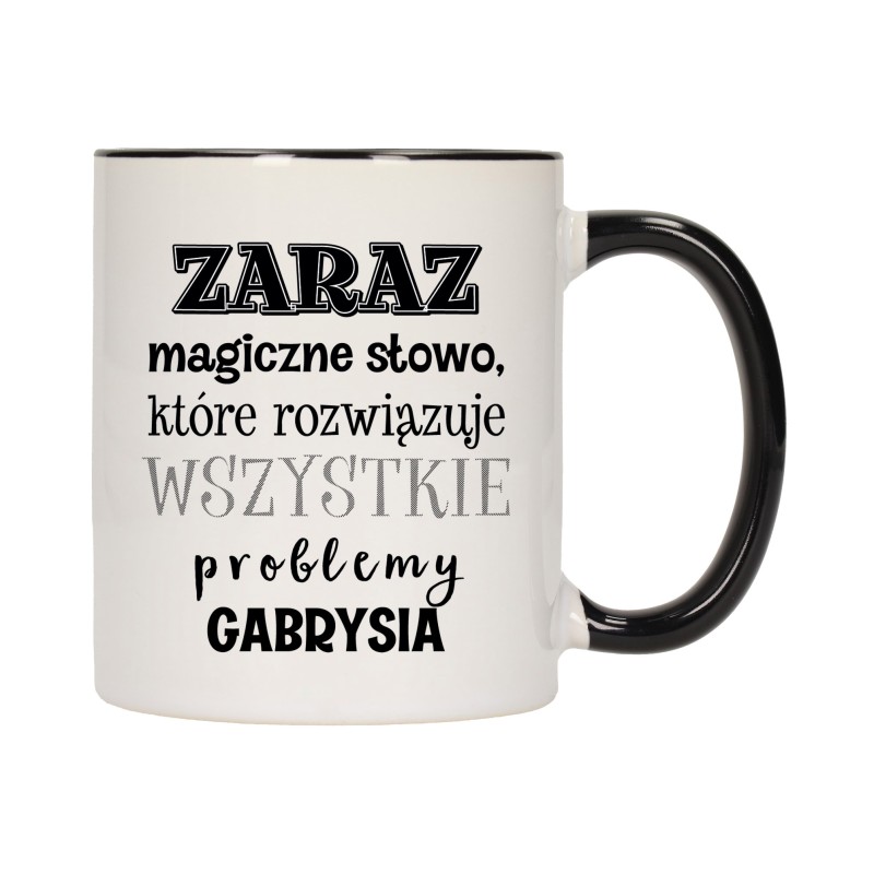 KUBEK KUBKI CZARNY ŚRODEK UCHO ŚMIESZNY ZABAWNY NAPIS PREZENT W646