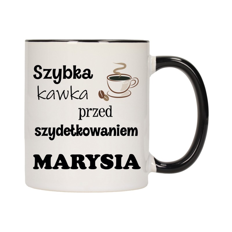 KUBEK KUBKI CZARNY ŚRODEK UCHO ŚMIESZNY ZABAWNY NAPIS PREZENT W645