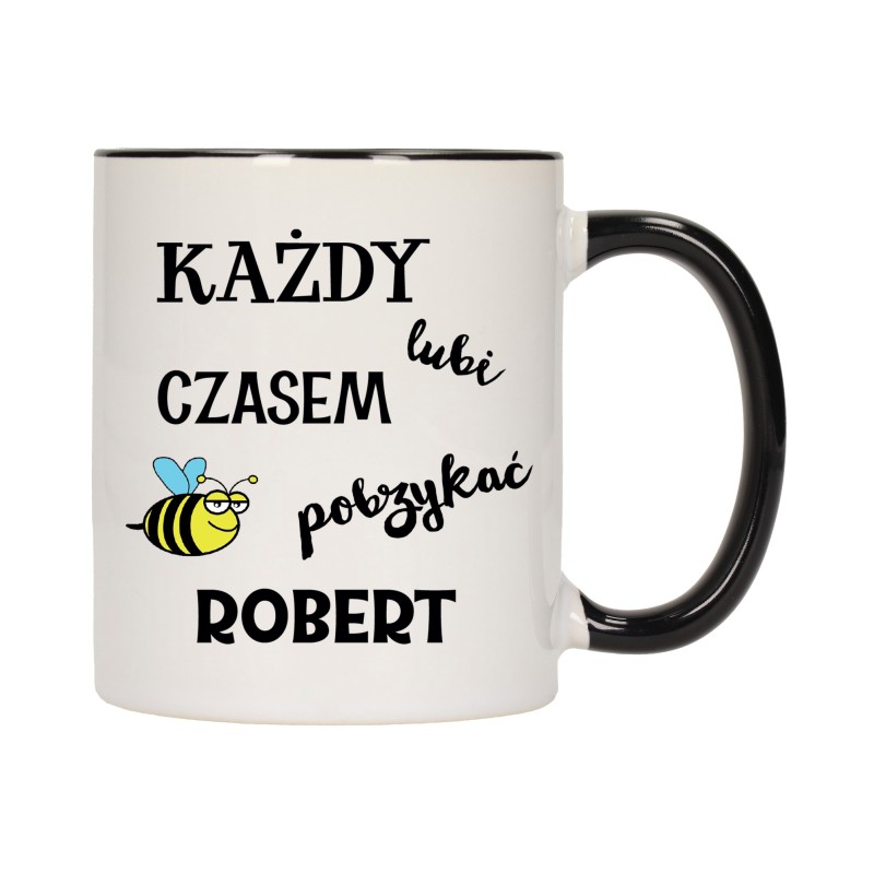 KUBEK KUBKI CZARNY ŚRODEK UCHO ŚMIESZNY ZABAWNY NAPIS PREZENT W641