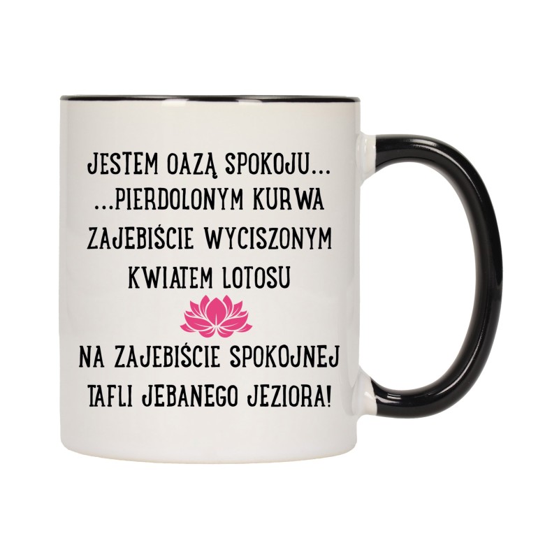 KUBEK KUBKI CZARNY ŚRODEK UCHO ŚMIESZNY ZABAWNY NAPIS PREZENT W635