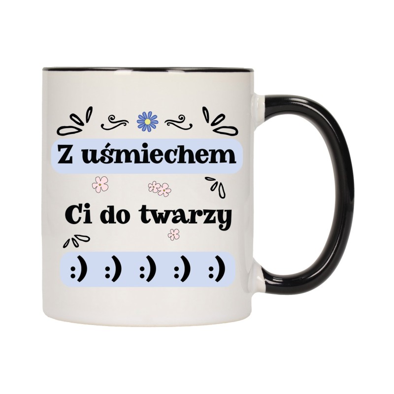 KUBEK KUBKI CZARNY ŚRODEK UCHO ŚMIESZNY ZABAWNY NAPIS PREZENT W623