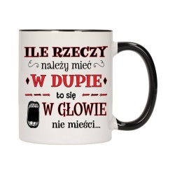 KUBEK KUBKI CZARNY ŚRODEK UCHO ŚMIESZNY ZABAWNY NAPIS PREZENT W619