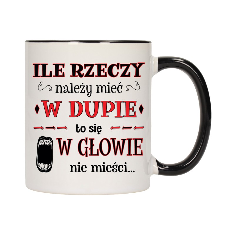 KUBEK KUBKI CZARNY ŚRODEK UCHO ŚMIESZNY ZABAWNY NAPIS PREZENT W619