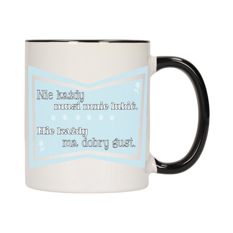 KUBEK KUBKI CZARNY ŚRODEK UCHO ŚMIESZNY ZABAWNY NAPIS PREZENT W612