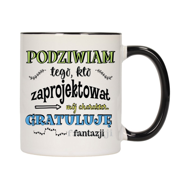 KUBEK KUBKI CZARNY ŚRODEK UCHO ŚMIESZNY ZABAWNY NAPIS PREZENT W609