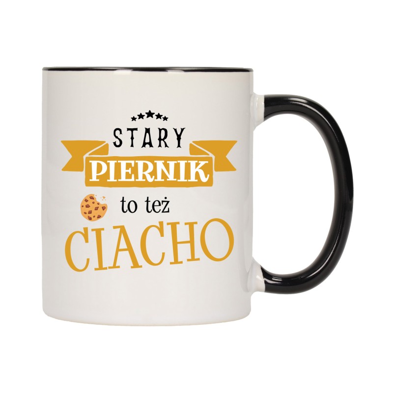 KUBEK KUBKI CZARNY ŚRODEK UCHO ŚMIESZNY ZABAWNY NAPIS PREZENT W602