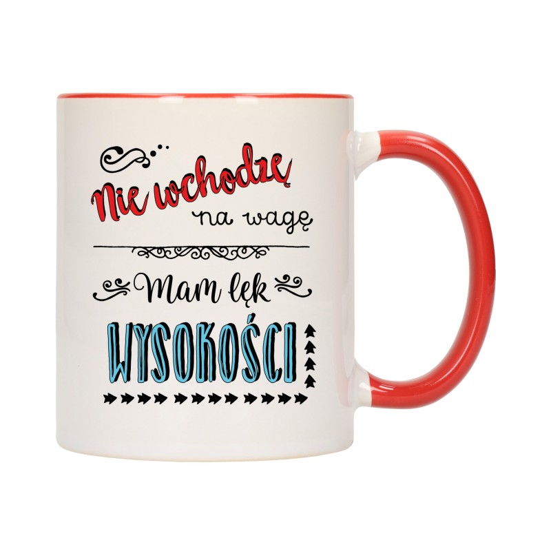 KUBEK KUBKI CZERWONY ŚRODEK UCHO ŚMIESZNY ZABAWNY NAPIS PREZENT W493