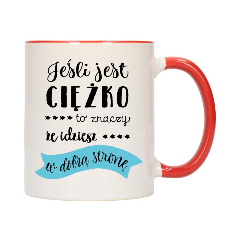 KUBEK KUBKI CZERWONY ŚRODEK UCHO ŚMIESZNY ZABAWNY NAPIS PREZENT W491