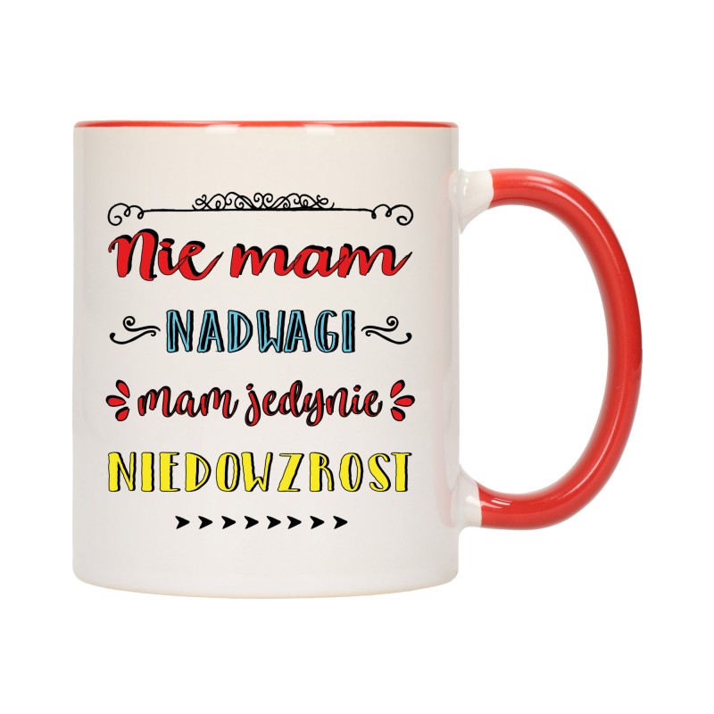 KUBEK KUBKI CZERWONY ŚRODEK UCHO ŚMIESZNY ZABAWNY NAPIS PREZENT W490