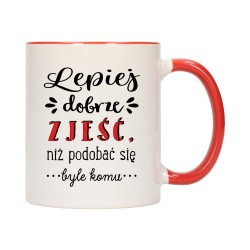 KUBEK KUBKI CZERWONY ŚRODEK UCHO ŚMIESZNY ZABAWNY NAPIS PREZENT W487