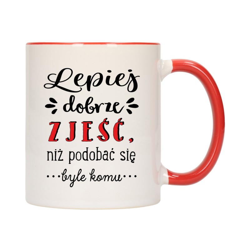 KUBEK KUBKI CZERWONY ŚRODEK UCHO ŚMIESZNY ZABAWNY NAPIS PREZENT W487