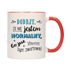 KUBEK KUBKI CZERWONY ŚRODEK UCHO ŚMIESZNY ZABAWNY NAPIS PREZENT W483