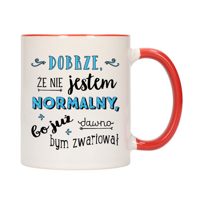 KUBEK KUBKI CZERWONY ŚRODEK UCHO ŚMIESZNY ZABAWNY NAPIS PREZENT W483