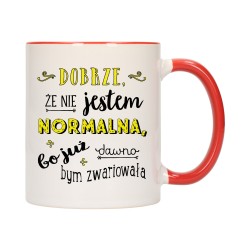 KUBEK KUBKI CZERWONY ŚRODEK UCHO ŚMIESZNY ZABAWNY NAPIS PREZENT W482