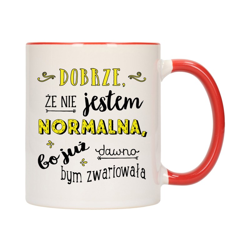 KUBEK KUBKI CZERWONY ŚRODEK UCHO ŚMIESZNY ZABAWNY NAPIS PREZENT W482