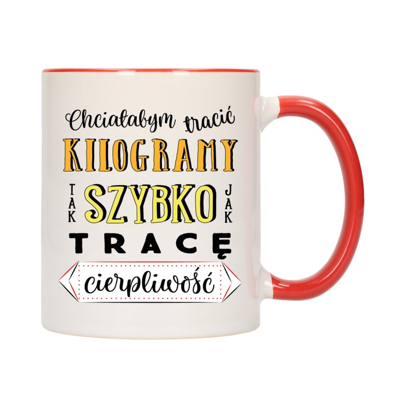 KUBEK KUBKI CZERWONY ŚRODEK UCHO ŚMIESZNY ZABAWNY NAPIS PREZENT W480