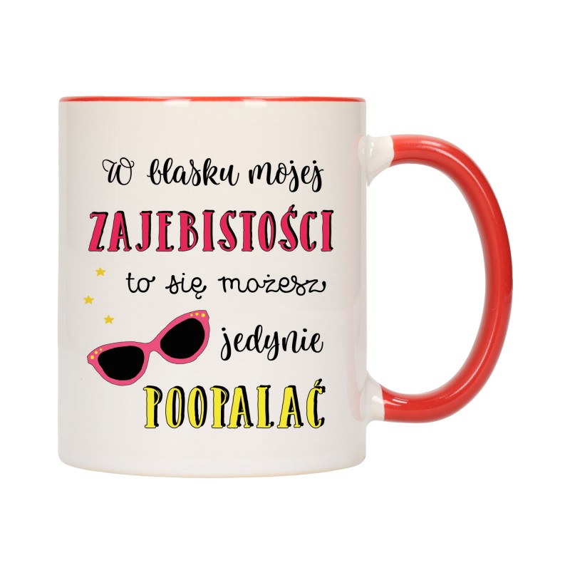 KUBEK KUBKI CZERWONY ŚRODEK UCHO ŚMIESZNY ZABAWNY NAPIS PREZENT W429