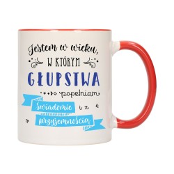 KUBEK KUBKI CZERWONY ŚRODEK UCHO ŚMIESZNY ZABAWNY NAPIS PREZENT W412