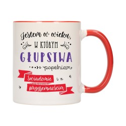 KUBEK KUBKI CZERWONY ŚRODEK UCHO ŚMIESZNY ZABAWNY NAPIS PREZENT W411