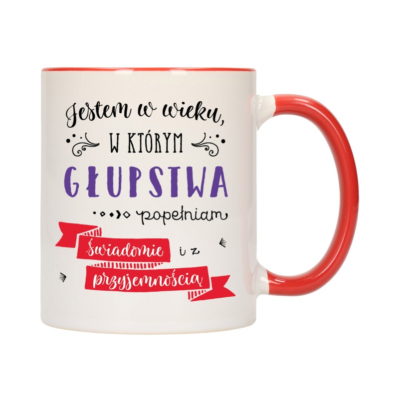 KUBEK KUBKI CZERWONY ŚRODEK UCHO ŚMIESZNY ZABAWNY NAPIS PREZENT W411