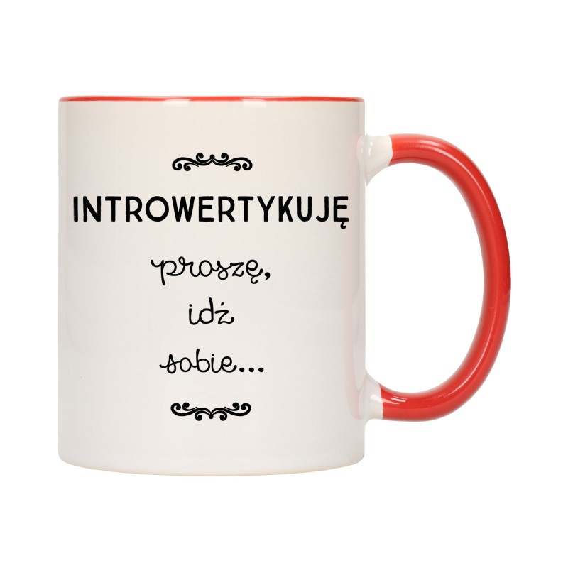 KUBEK KUBKI CZERWONY ŚRODEK UCHO ŚMIESZNY ZABAWNY NAPIS PREZENT W410