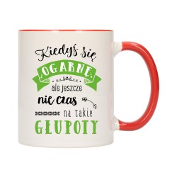 KUBEK KUBKI CZERWONY ŚRODEK UCHO ŚMIESZNY ZABAWNY NAPIS PREZENT W404