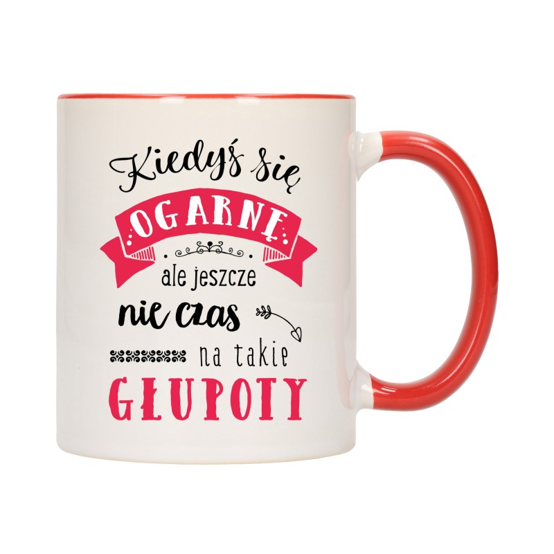 KUBEK KUBKI CZERWONY ŚRODEK UCHO ŚMIESZNY ZABAWNY NAPIS PREZENT W403