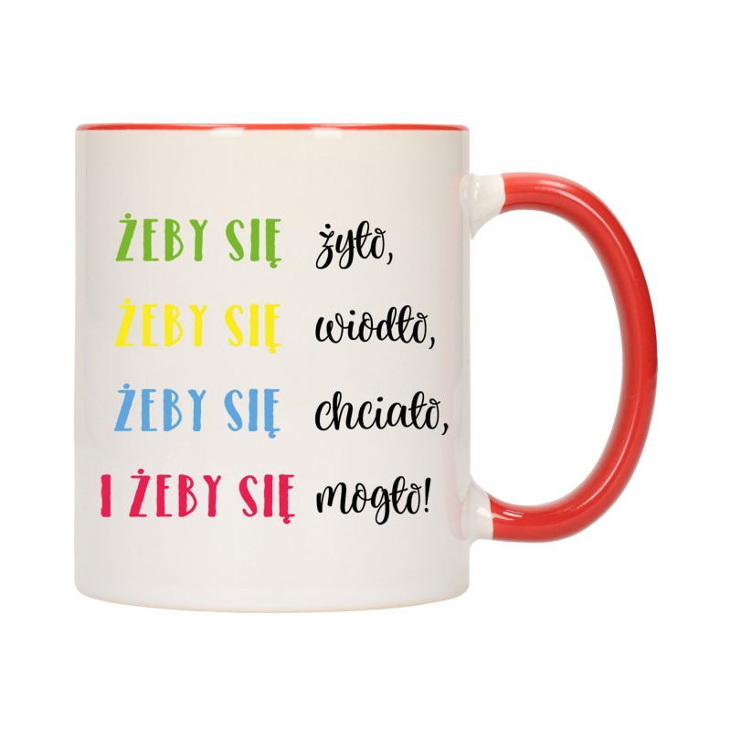 KUBEK KUBKI CZERWONY ŚRODEK UCHO ŚMIESZNY ZABAWNY NAPIS PREZENT W399