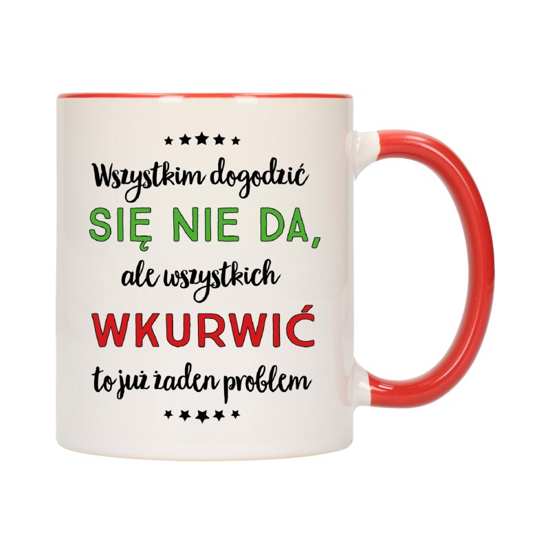 KUBEK KUBKI CZERWONY ŚRODEK UCHO ŚMIESZNY ZABAWNY NAPIS PREZENT W282