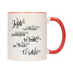 KUBEK KUBKI CZERWONY ŚRODEK UCHO ŚMIESZNY ZABAWNY NAPIS PREZENT W271