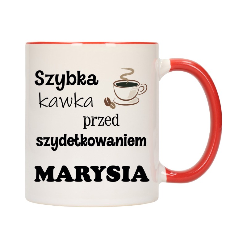 KUBEK KUBKI CZERWONY ŚRODEK UCHO ŚMIESZNY ZABAWNY NAPIS PREZENT W645