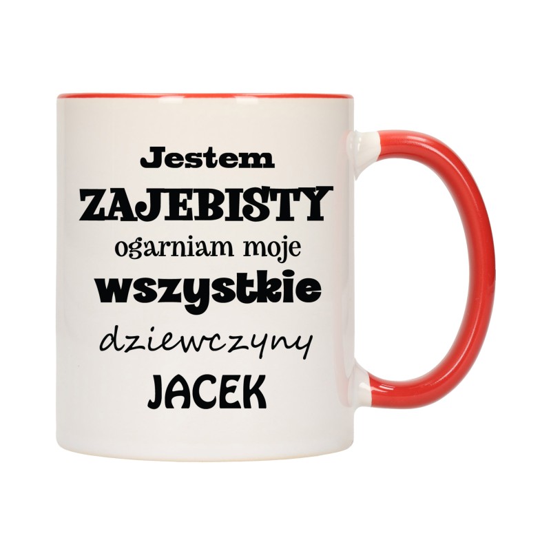 KUBEK KUBKI CZERWONY ŚRODEK UCHO ŚMIESZNY ZABAWNY NAPIS PREZENT W643