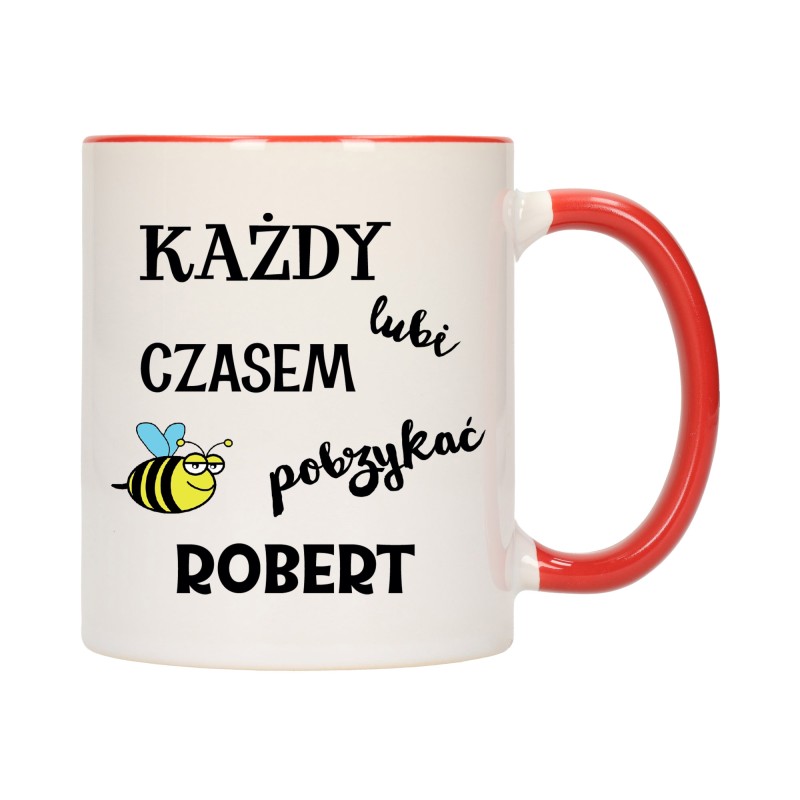 KUBEK KUBKI CZERWONY ŚRODEK UCHO ŚMIESZNY ZABAWNY NAPIS PREZENT W641