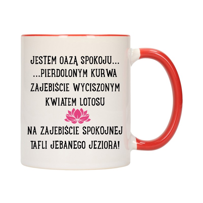 KUBEK KUBKI CZERWONY ŚRODEK UCHO ŚMIESZNY ZABAWNY NAPIS PREZENT W635