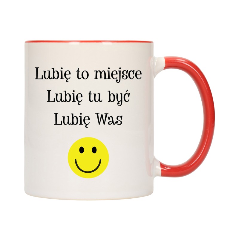 KUBEK KUBKI CZERWONY ŚRODEK UCHO ŚMIESZNY ZABAWNY NAPIS PREZENT W634