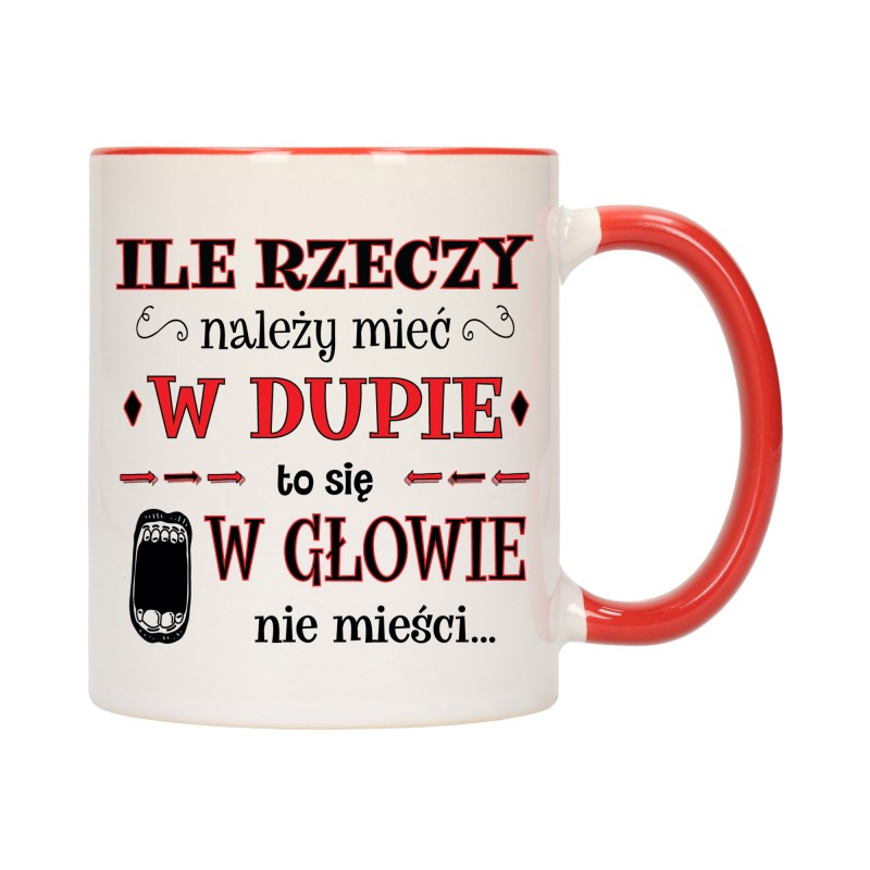 KUBEK KUBKI CZERWONY ŚRODEK UCHO ŚMIESZNY ZABAWNY NAPIS PREZENT W619