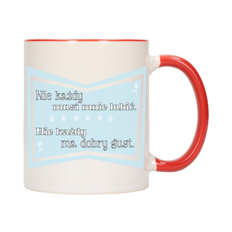 KUBEK KUBKI CZERWONY ŚRODEK UCHO ŚMIESZNY ZABAWNY NAPIS PREZENT W612